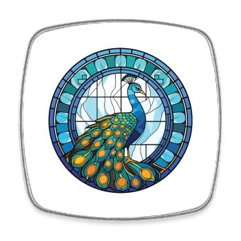 Peacock Colorful Watercolor Animal Illustration - Square fridge magnet - white - Front