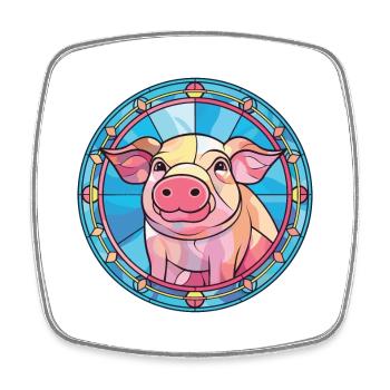Cochon Coloré Aquarelle Animal Animal Illustration - Magnet carré - blanc - Devant