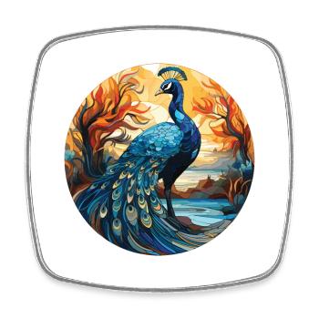 Peacock Colorful Watercolor Animal Illustration - Square fridge magnet - white - Front