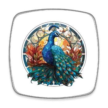 Peacock Colorful Watercolor Animal Illustration - Square fridge magnet - white - Front