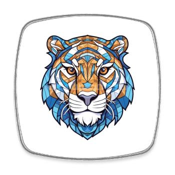 Blue Aquatic Tiger Colorful Watercolor Animal Pet - Square fridge magnet - white - Front