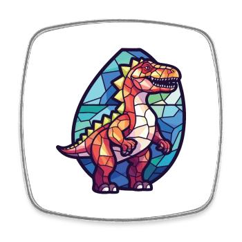 Bunte Aquarell-Tierillustration des Dinosauriers - Viereckiger Kühlschrankmagnet - Weiß - Vorne