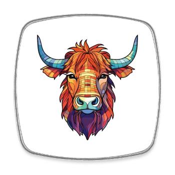 Highland Cow Bunte Aquarell-Tier-Karikatur - Viereckiger Kühlschrankmagnet - Weiß - Vorne
