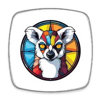 Lemur Colorful Watercolor Animal Pet Illustration - Square fridge magnet - white - Front