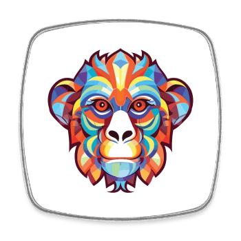 Monkey Macaque Colorful Watercolor Animal Cartoon - Square fridge magnet - white - Front