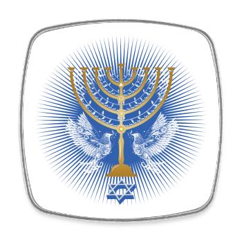 goldfarbener Hanukkah Leuchter mit weißen Tauben - Viereckiger Kühlschrankmagnet - Weiß - Vorne