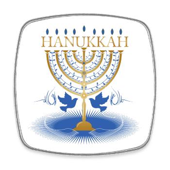 goldfarbener Hanukkah Leuchter mit zwei Tauben - Viereckiger Kühlschrankmagnet - Weiß - Vorne