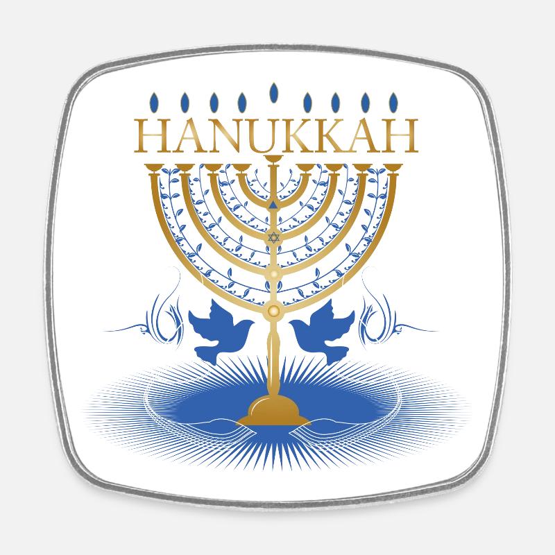 gold-colored Hanukkah candlestick with two doves - Square fridge magnet - white