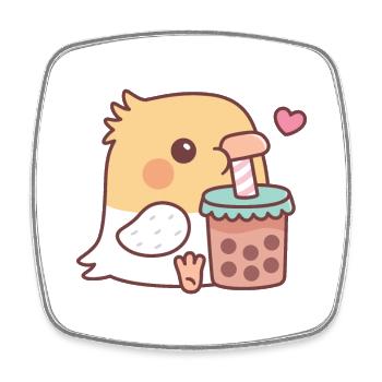 Cute Cockatiel Parrot Loves Drinking Bubble Tea - Square fridge magnet - white - Front
