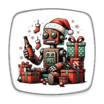 roboter bier weihnachten ugly xmas rostig geschenk - Viereckiger Kühlschrankmagnet - Weiß - Vorne