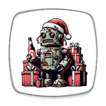 roboter ugly christmas vintage santa geschenk - Viereckiger Kühlschrankmagnet - Weiß - Vorne