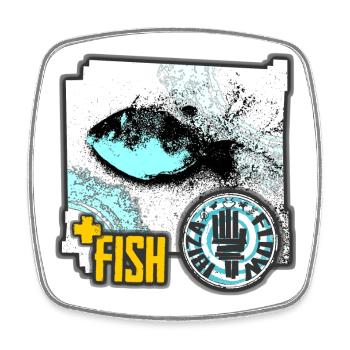 Aquatic Fish Illustration with Activist Badge - Square fridge magnet - white - Front