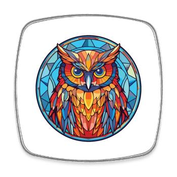 Owl Colorful Watercolor Animal Pet Illustration - Square fridge magnet - white - Front