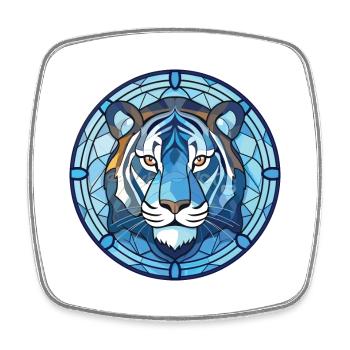 Blue Aquatic Tiger Colorful Watercolor Animal Pet - Square fridge magnet - white - Front