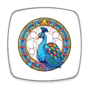 Pfau Buntes Aquarell Tier Illustration - Viereckiger Kühlschrankmagnet - Weiß - Vorne