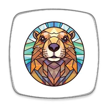 Groundhog Colorful Watercolor Animal Illustration - Square fridge magnet - white - Front