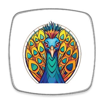 Pfau Buntes Aquarell Tier Illustration - Viereckiger Kühlschrankmagnet - Weiß - Vorne