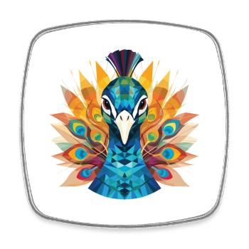 Pfau Buntes Aquarell Tier Illustration - Viereckiger Kühlschrankmagnet - Weiß - Vorne