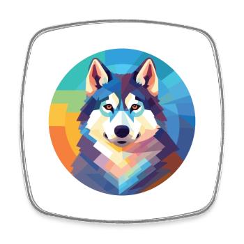 Husky Dog Aquarelle Colorée Animal Illustration - Magnet carré - blanc - Devant