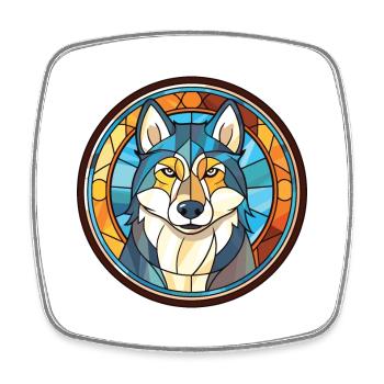 Husky Dog Aquarelle Colorée Animal Illustration - Magnet carré - blanc - Devant