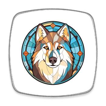 Husky Dog Aquarelle Colorée Animal Illustration - Magnet carré - blanc - Devant
