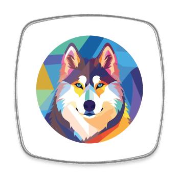 Husky Dog Aquarelle Colorée Animal Illustration - Magnet carré - blanc - Devant