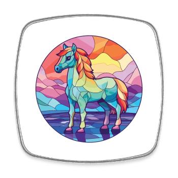 Poney Bébé Cheval Aquarelle Colorée Animal Cartoon - Magnet carré - blanc - Devant