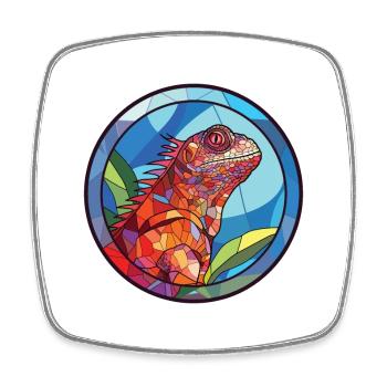 Iguana Colorful Watercolor Animal Pet Illustration - Square fridge magnet - white - Front