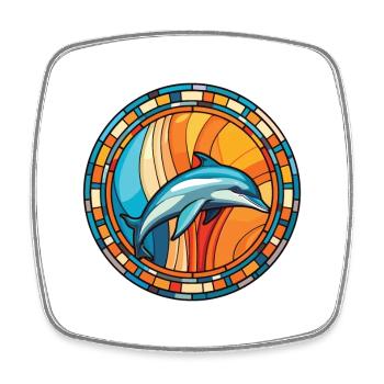Dolphin Colorful Watercolor Animal Illustration - Square fridge magnet - white - Front