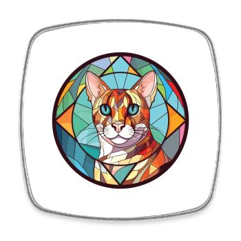Ocelot Cat Colorful Watercolor Animal Illustration - Square fridge magnet - white - Front