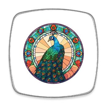 Pfau Buntes Aquarell Tier Illustration - Viereckiger Kühlschrankmagnet - Weiß - Vorne