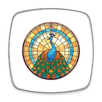 Pfau Buntes Aquarell Tier Illustration - Viereckiger Kühlschrankmagnet - Weiß - Vorne