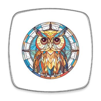 Owl Colorful Watercolor Animal Pet Illustration - Square fridge magnet - white - Front
