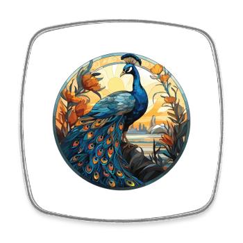 Pfau Buntes Aquarell Tier Illustration - Viereckiger Kühlschrankmagnet - Weiß - Vorne