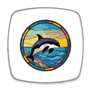 Orca Colorful Watercolor Animal Pet Illustration - Square fridge magnet - white - Front