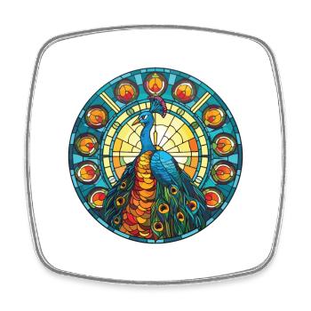 Peacock Colorful Watercolor Animal Illustration - Square fridge magnet - white - Front