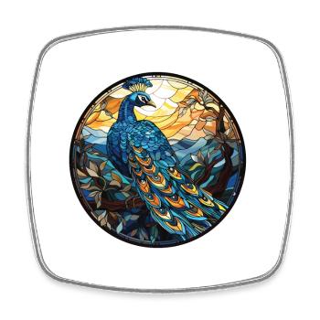 Peacock Colorful Watercolor Animal Illustration - Square fridge magnet - white - Front