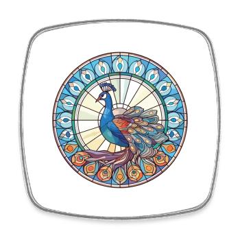 Peacock Colorful Watercolor Animal Illustration - Square fridge magnet - white - Front