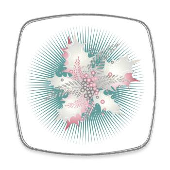 Branche de houx en blanc, argent, vert et rose sombre - Magnet carré - blanc - Devant