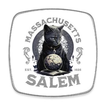 Salem Massachusetts Wizard Cat - Square fridge magnet - white - Front
