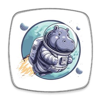 Weltraumastronaut Nilpferd - Viereckiger Kühlschrankmagnet - Weiß - Vorne
