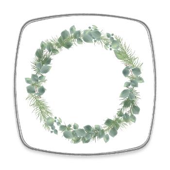 Couronne d’hiver de branches d’eucalyptus et de sapin - Magnet carré - blanc - Devant
