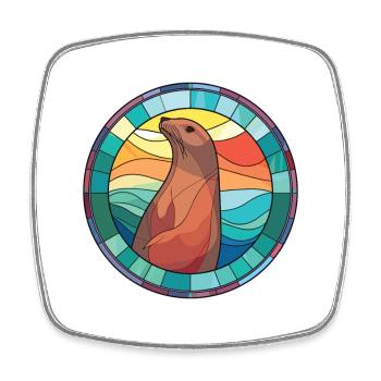 Sea Lion Colorful Watercolor Animal Illustration - Square fridge magnet - white - Front