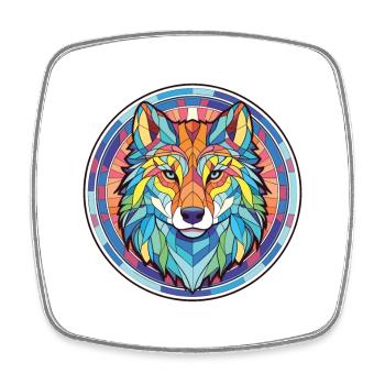 Wolf Colorful Watercolor Animal Pet Illustration - Square fridge magnet - white - Front
