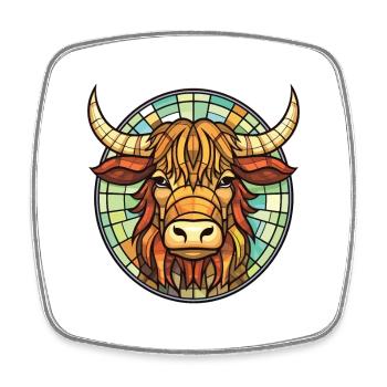 Highland Cow Colorful Watercolor Animal Cartoon - Square fridge magnet - white - Front