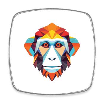 Monkey Macaque Colorful Watercolor Animal Cartoon - Square fridge magnet - white - Front