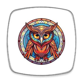Owl Colorful Watercolor Animal Pet Illustration - Square fridge magnet - white - Front