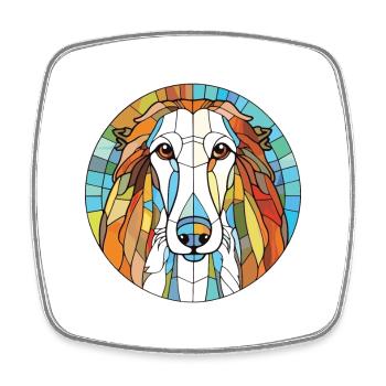 Russian Borzoi Dog Colorful Watercolor Animal Pet - Square fridge magnet - white - Front