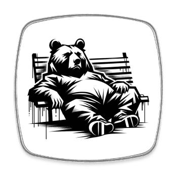 Lazy Bear on Park Bench | Berlin Bear - Square fridge magnet - white - Front