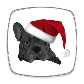 Bouledogue avec chapeau de Père Noël - Magnet carré - blanc - Devant